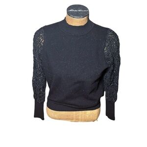 Nanette Black Sweater with Lace Sleeves Size XL